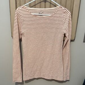 J. Crew Pink and White Striped Long Sleeve Tee